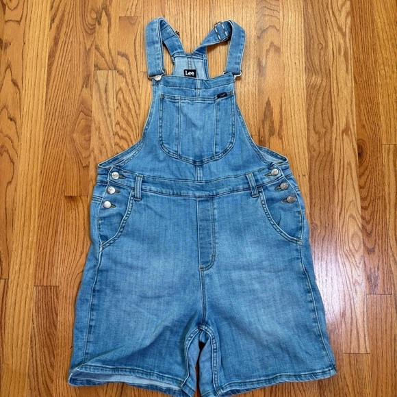 LEE Vintage 90s Y2K denim shortalls short overalls jean M - Picture 12 of 12